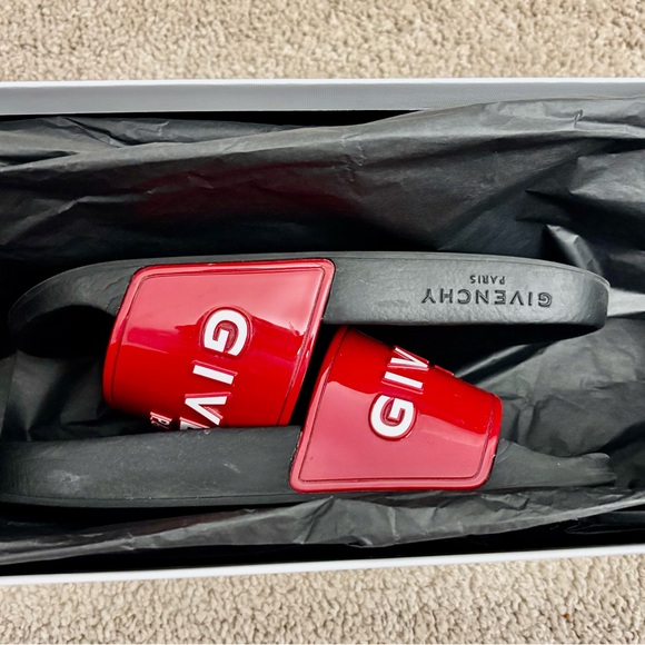 Givenchy Slides- Size 36/6, Red With White Logo, Black Soles - Picture 7 of 10